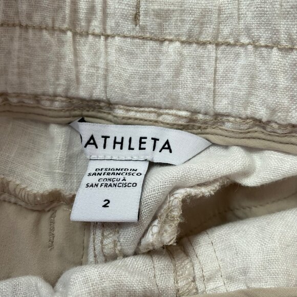 Athleta Cabo 100% Linen Jogger Micro Cheetah Print Sweatpants Light Beige - Picture 12 of 12